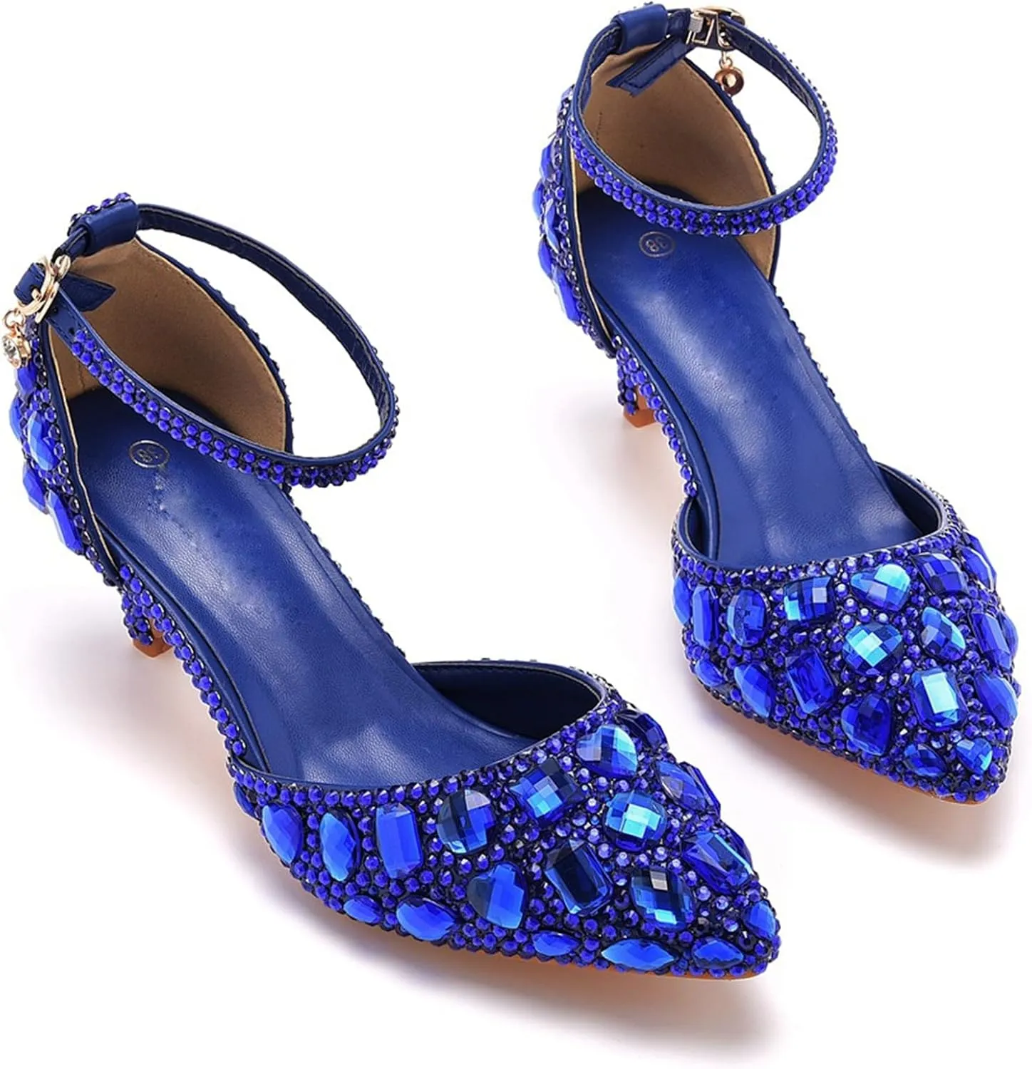 Minishion Womens Ankle Strap Wedding Shoes with Rhinestones Evening Formal Pumps