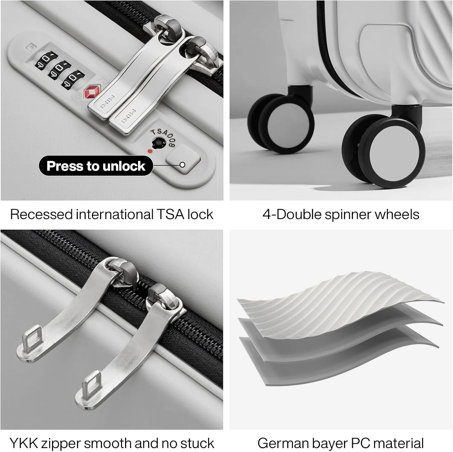 mixi Luggage Suitcases with Spinner Wheels,Upgrade Wide Handle PC Hardshell Rolling Travel Suitcase with TSA Lock, Checked-Medium 24-Inch, Smoke White