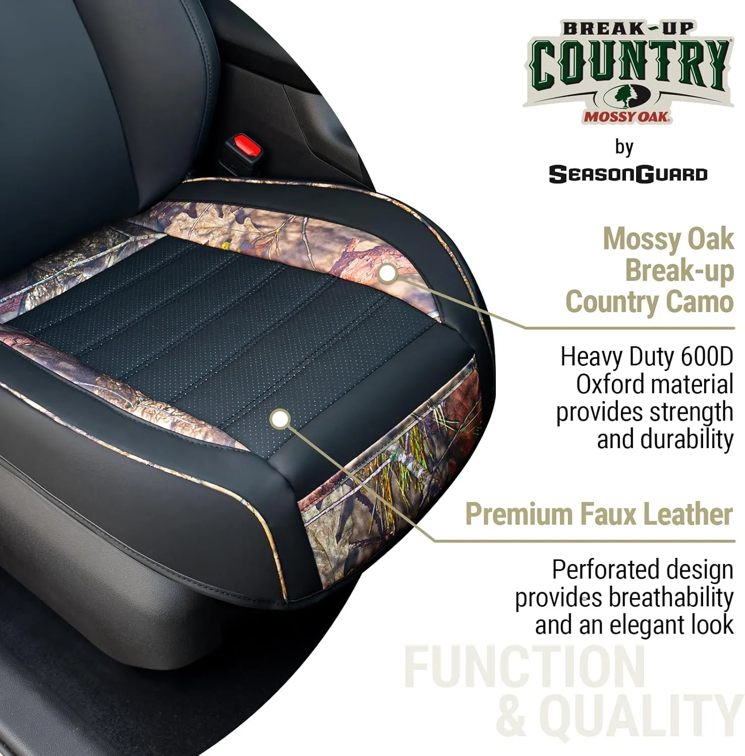 Mossy Oak Camo Car Seat Covers, Padded Bottom Seat Cushion Cover with Bottom Wrap-Around & Anti-Skid; for Cars SUV Truck Minivan, Front Seat Protector, Heavy Duty Denier with Storage Pocket, 2 Pack