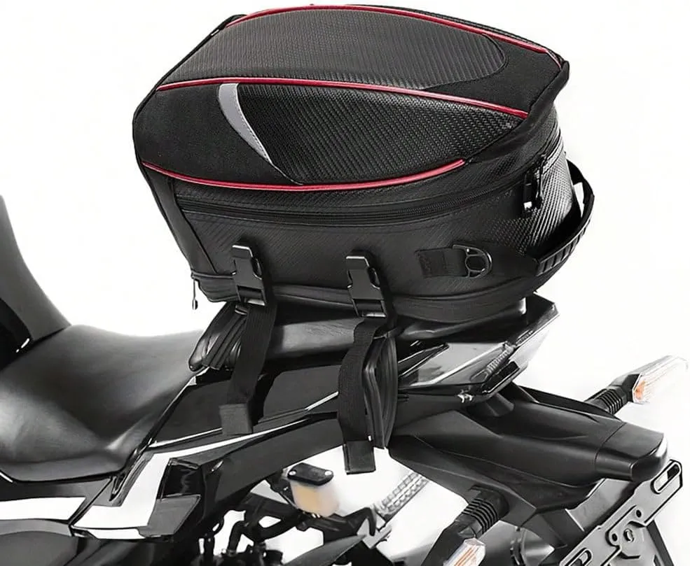 Motorcycle Tail Bag for Triumph Daytona Moto 765 2020-2022, Large Capacity Water-Resistant Wear-Resistant Motorcycle Helmet Bag, Expandable Rear Seat Storage Luggage Backpack,A Red Black