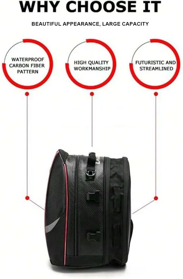 Motorcycle Tail Bag for Triumph Daytona Moto 765 2020-2022, Large Capacity Water-Resistant Wear-Resistant Motorcycle Helmet Bag, Expandable Rear Seat Storage Luggage Backpack,A Red Black