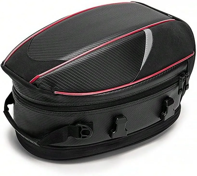 Motorcycle Tail Bag for Triumph Daytona Moto 765 2020-2022, Large Capacity Water-Resistant Wear-Resistant Motorcycle Helmet Bag, Expandable Rear Seat Storage Luggage Backpack,A Red Black