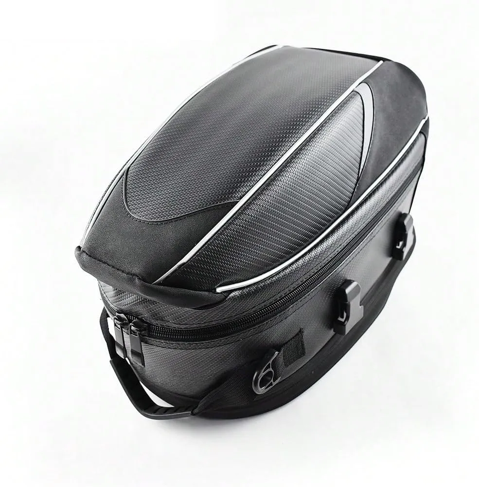 Motorcycle Tail Bag for Triumph Thruxton 1200 2016-2024, Large Capacity Water-Resistant Wear-Resistant Motorcycle Helmet Bag, Expandable Rear Seat Storage Luggage Backpack,B White Black