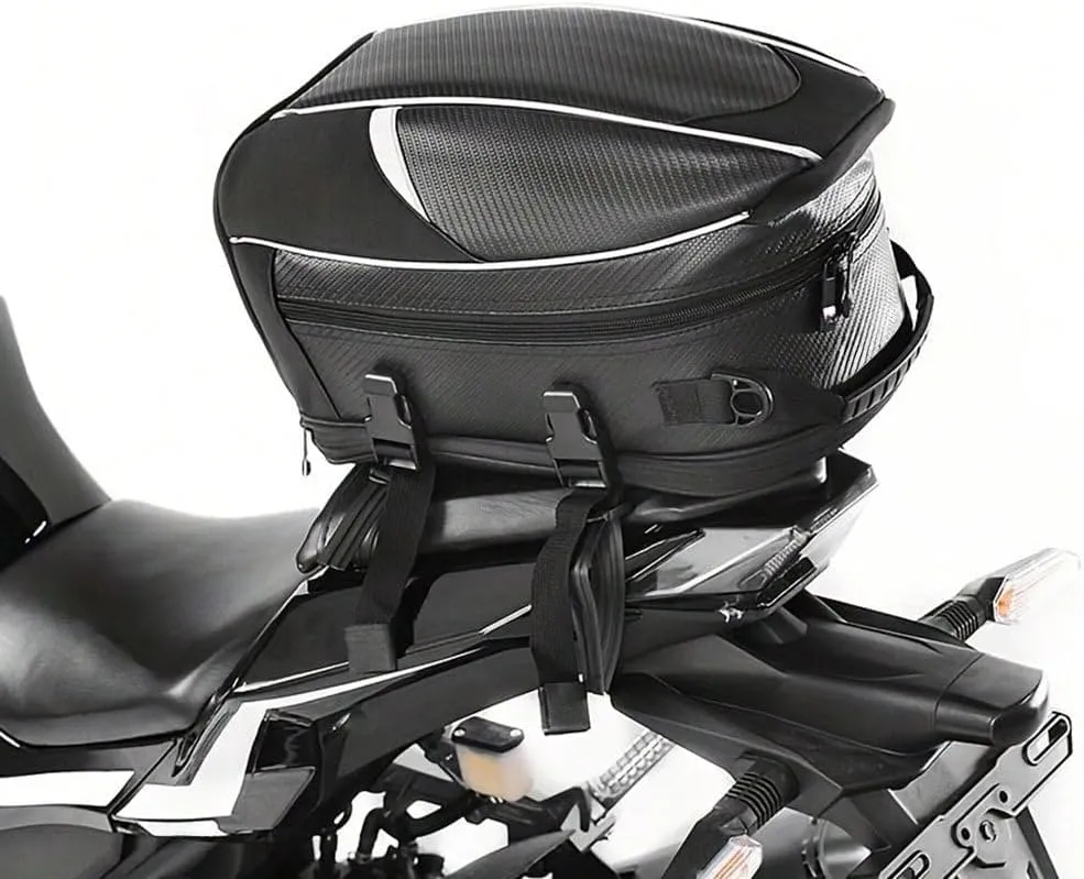 Motorcycle Tail Bag for Triumph Thruxton 1200 2016-2024, Large Capacity Water-Resistant Wear-Resistant Motorcycle Helmet Bag, Expandable Rear Seat Storage Luggage Backpack,B White Black