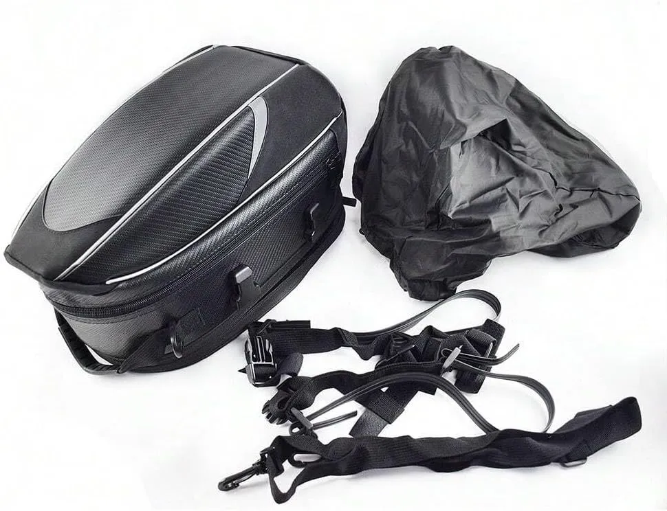 Motorcycle Tail Bag for Triumph Thruxton 1200 2016-2024, Large Capacity Water-Resistant Wear-Resistant Motorcycle Helmet Bag, Expandable Rear Seat Storage Luggage Backpack,B White Black