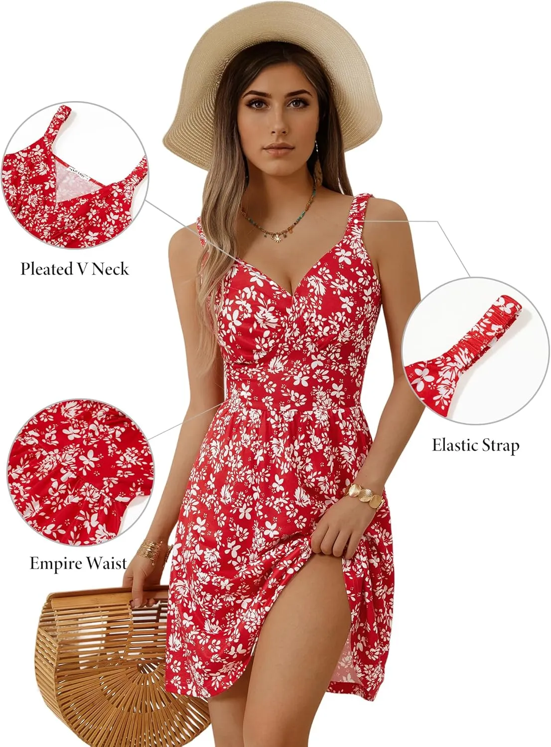 MSBASIC Womens Summer Dresses 2025 Sleeveless V Neck Mini Elastic Wide Strap Beach Vacation Sun Dress