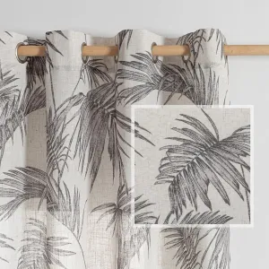 MYSKY HOME Linen Curtains for Living Room Semi Sheer 84 inches Length Light Filtering Privacy Protect Drapes Set Natural Texture Soft Touch Leaves Plant Pattern Treatment, 52" Wide, Brown, 2 Panels