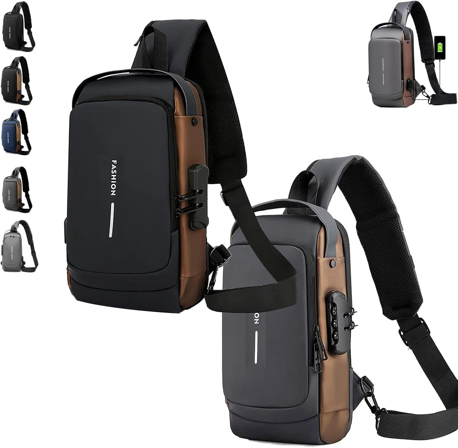 New Carbon Fiber Streamline Anti-theft Sling Bag-USB Charging & Lock, Waterproof Cross Body Anti Theft Sport Shoulder Purse (A Set)