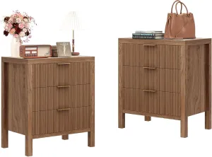 Nightstand with 6 Drawers, Dresser and Nightstand Sets, Bedside Tables, Mid Century Nightstands with 6 Wide Drawers for Bedroom, Kids’ Room, Hallway, （Walnut X 2pcs）