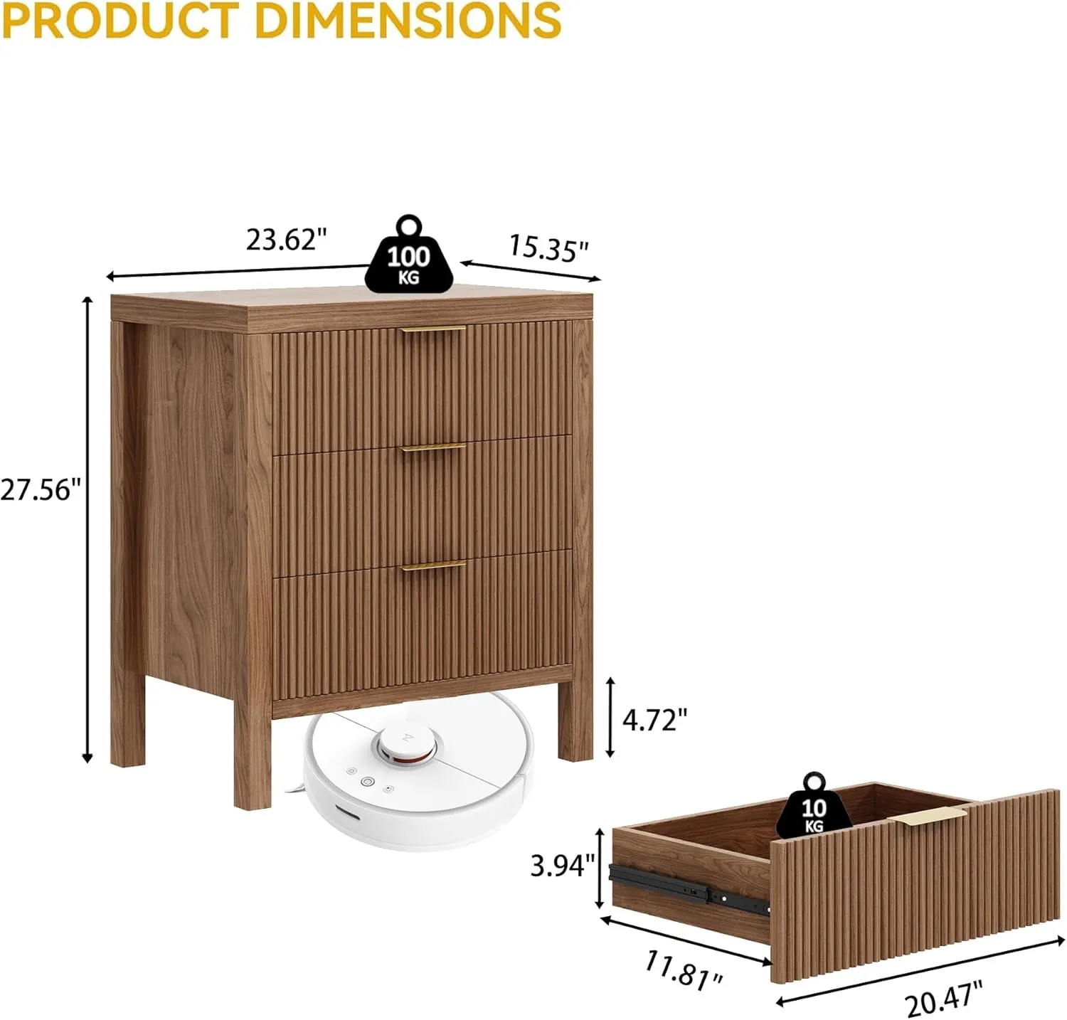 Nightstand with 6 Drawers, Dresser and Nightstand Sets, Bedside Tables, Mid Century Nightstands with 6 Wide Drawers for Bedroom, Kids’ Room, Hallway, （Walnut X 2pcs）