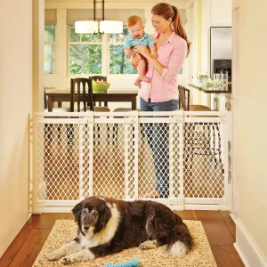 North States MyPet Extra Wide Pet Gate: Smoothly Opens in Extra Wide Spaces. Fits 22" - 62" Wide. Hardware Mount. Made in USA. 31" Tall, Ivory