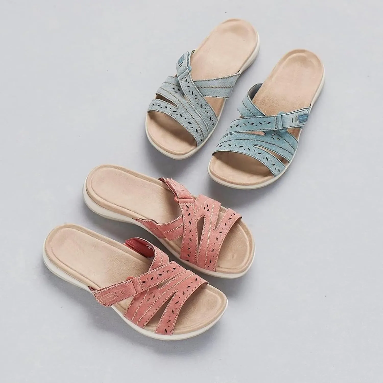Orthopedic Sandals for Women Arch Support Comfort Flat Sandals Open Toe Summer Casual Slides Slip On Beach Slippers