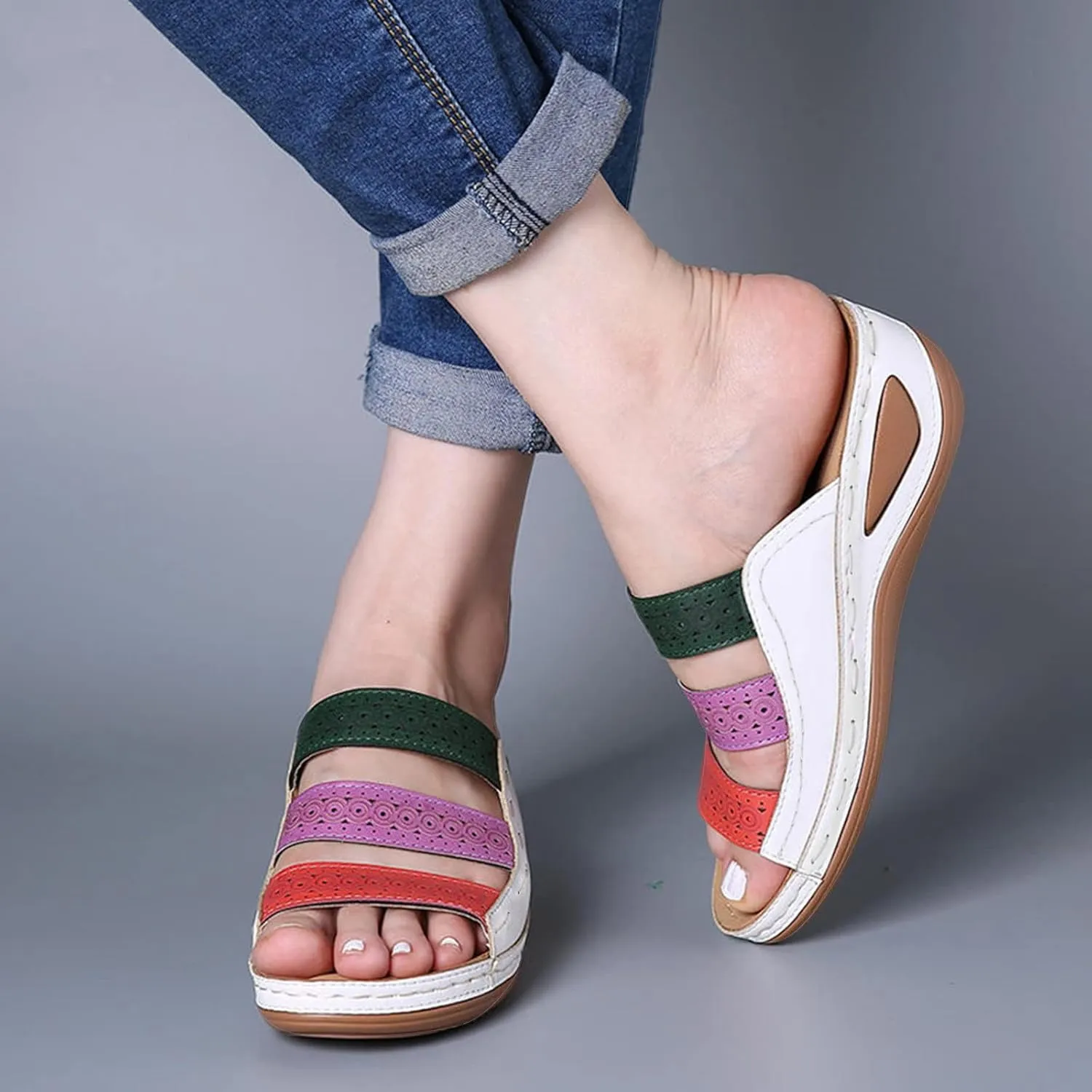 Orthotic Sandals for Women Wide Flip Flops Beach Non Slip Low Wedge Sandal Dressy Summer Heel Arch Support Shoes for Woman Wedge Shoes Slip On Wide Width Women’s Orthopedic Shoe