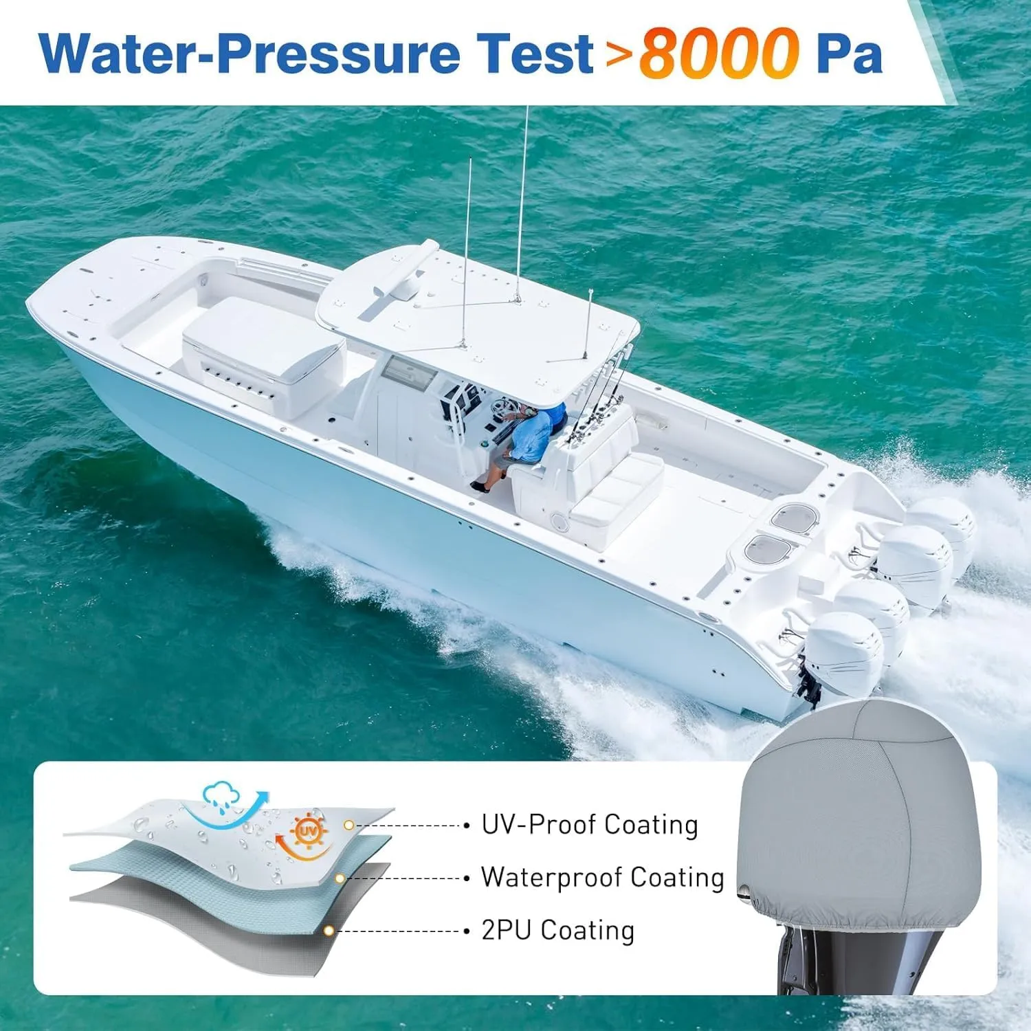 Outboard Motor Cover for Yamaha 4.2L F75/80/90/100/115/115B Offshore,600D Heavy-Duty Waterproof Boat Engine Cover, Fade-Resistant Oxford Fabric