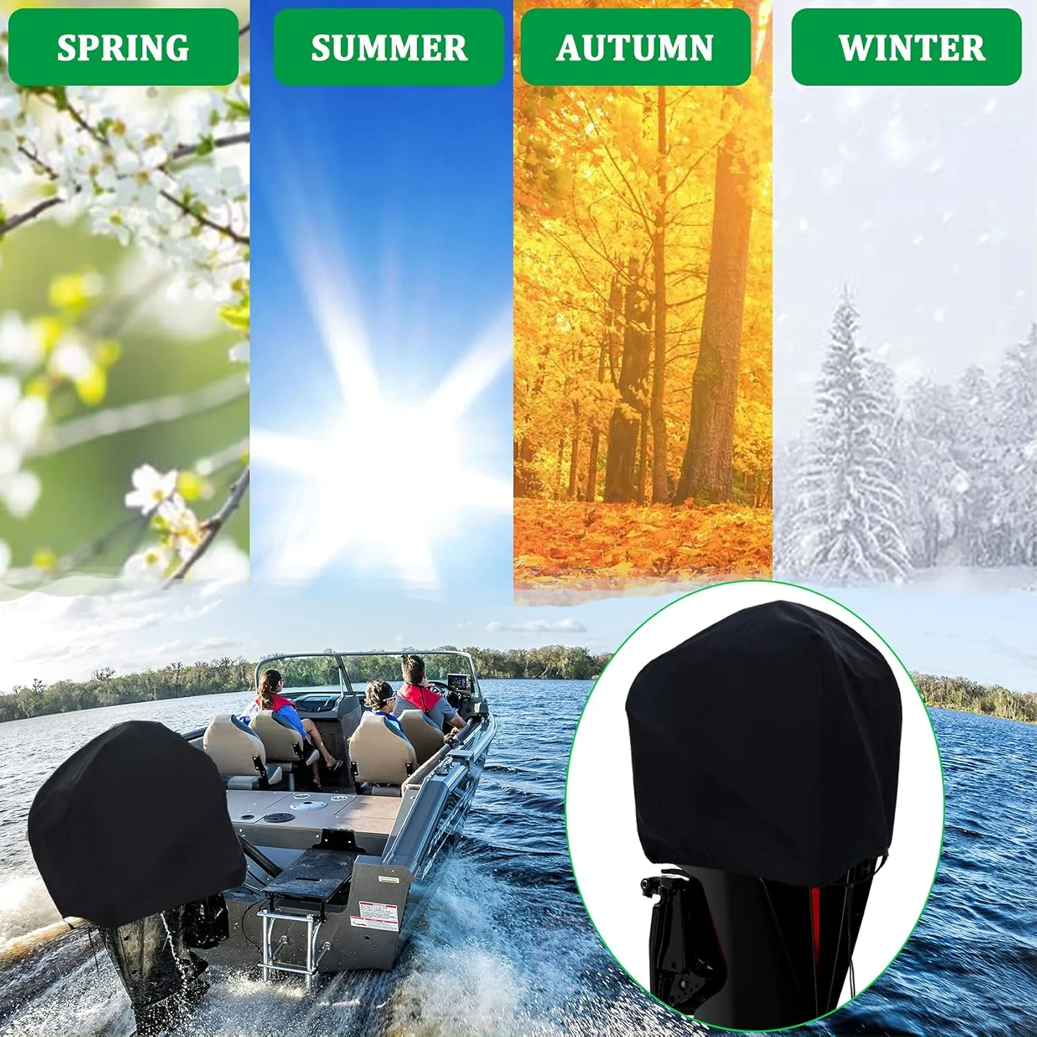 Outboard Motor Half Cover - Waterproof Oxford Fabric, Universal Boat Engine Cover UP-20HP Black