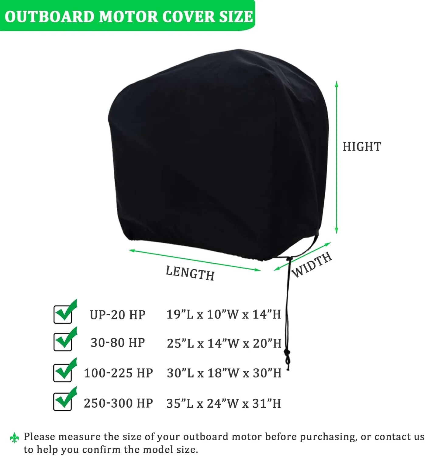 Outboard Motor Half Cover - Waterproof Oxford Fabric, Universal Boat Engine Cover UP-20HP Black