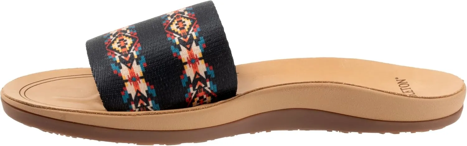 PENDLETON Women's Slide, Colorful Patterned Fabric and Leather Upper, Non-Slip Rubber Sole, Arch Support, 0.5" Heel