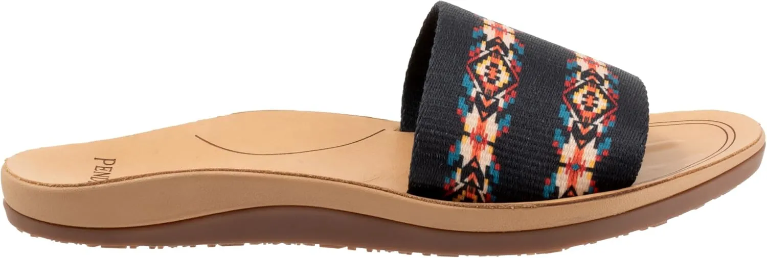 PENDLETON Women's Slide, Colorful Patterned Fabric and Leather Upper, Non-Slip Rubber Sole, Arch Support, 0.5" Heel
