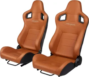 PEXMOR 2 Pcs Reclinable Universal Racing Bucket Seats w/Dual Slider, PU & Carbon Leather Adjustable Race Seats for Cars, Driver and Passenger Side, 21.5" W X 21.5" D X 38"H