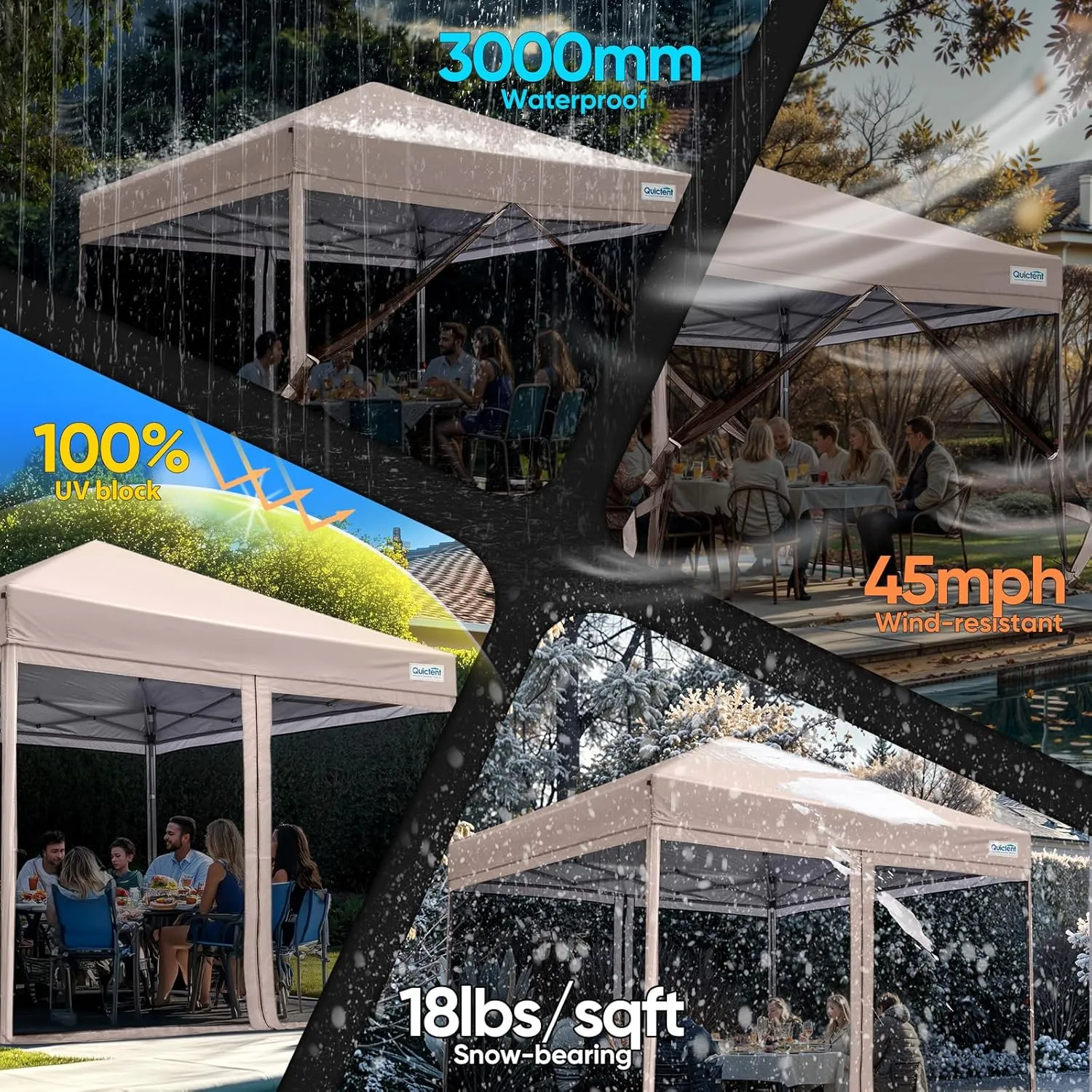 Quictent 6.6'x6.6' Pop up Screened Canopy Tent with Mosquito Netting, Portable Easy up Outdoor Screen House Shelter Fully Sealed for Patio, Camping and Picnic, Includes Wheeled Carry Bag