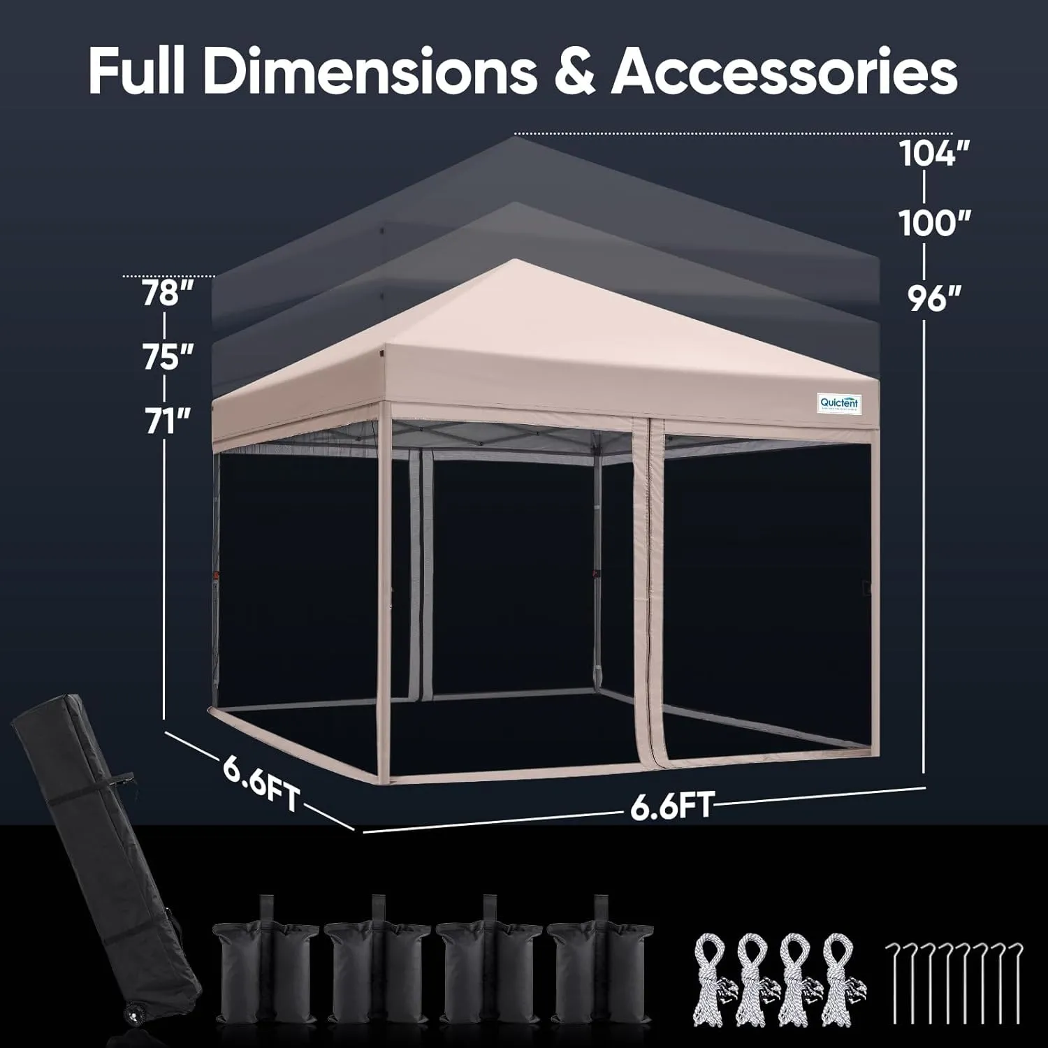 Quictent 6.6'x6.6' Pop up Screened Canopy Tent with Mosquito Netting, Portable Easy up Outdoor Screen House Shelter Fully Sealed for Patio, Camping and Picnic, Includes Wheeled Carry Bag