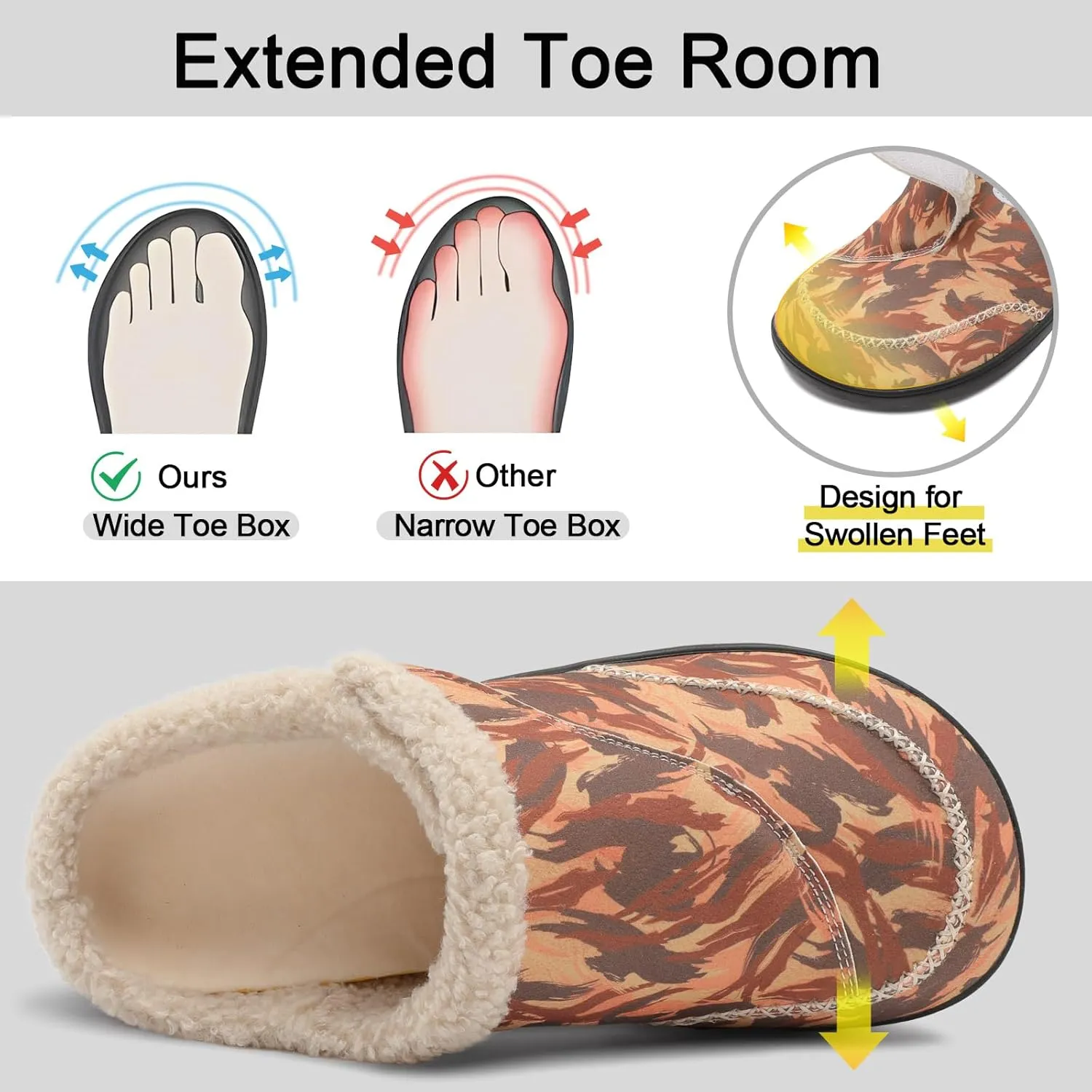 relxfeet Mens Slippers Adjustable Diabetic Shoes Wide Toe Box House Slippers Indoor Outdoor Slip On Warm Clogs for Swollen Feet
