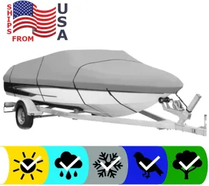 SBU Grey Heavy-Duty Boat Cover Compatible for SEA RAY 175 Bow Rider XL 1997-600 Denier Woven Polyester - 2 Year Warranty & Storage Bag Included