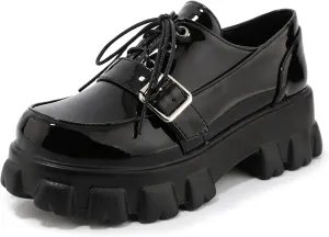 SHEMEE Women's Platform Oxfords Chunky Heels Loafer Lug Sole Lace Up Derby Shoes Comfort Business Work Office Dress Pumps
