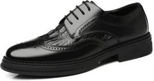 Single Season Dress Oxford Formal Shoes for Men Lace Up Derby Shoes Brogue Embossed Wing Tip Crocodile Embossed Leather Anti-Slip Slip Resistant Rubber Sole Very Popular Among Young peopl