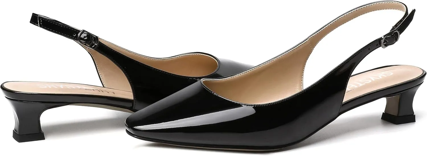 SKYSTERRY Women's Slip On Square Toe Casual Patent Slingback Dating Spool Low Heel Pumps Shoes 1.5 Inch