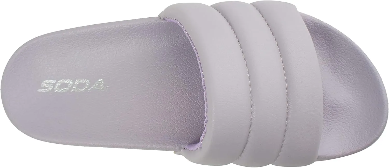 Soda BETWEEN ~ Women Flat Open Toe Single Plush Wide Strap With Fashion Footbed Slide Sandal