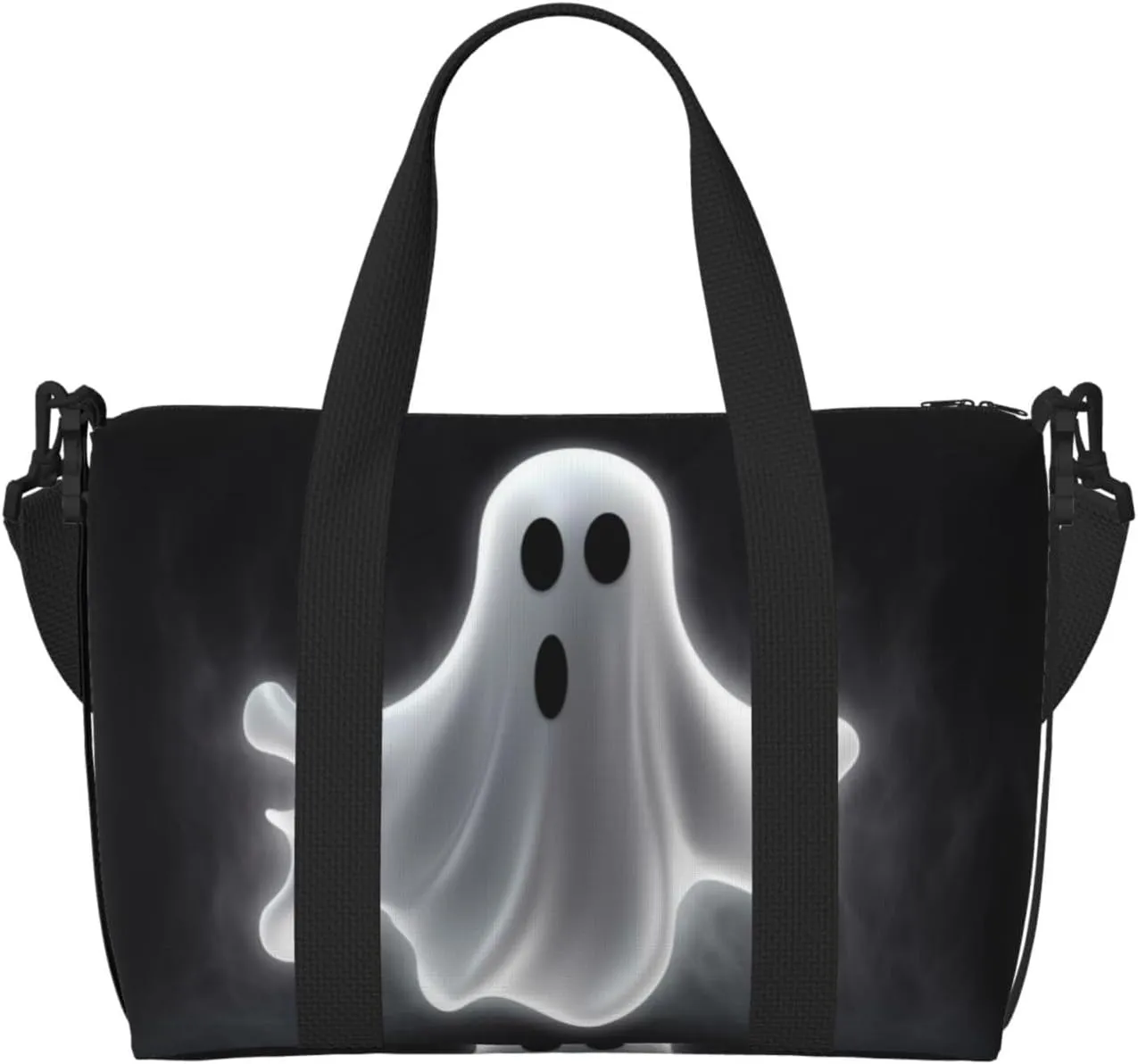 Sports Gym Bag for Women Men Travel Duffel Bag Tote Black and Halloween Ghost Weekender Bag Canvas Carry on Overnight Bag for Travel Swimming Fitness Workout Sports Duffle Bag