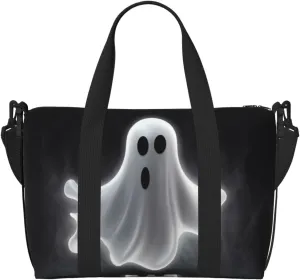 Sports Gym Bag for Women Men Travel Duffel Bag Tote Black and Halloween Ghost Weekender Bag Canvas Carry on Overnight Bag for Travel Swimming Fitness Workout Sports Duffle Bag