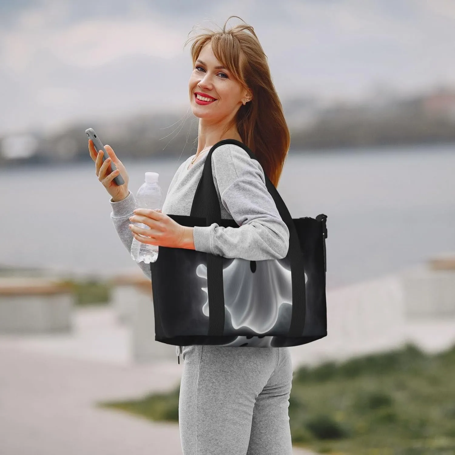 Sports Gym Bag for Women Men Travel Duffel Bag Tote Black and Halloween Ghost Weekender Bag Canvas Carry on Overnight Bag for Travel Swimming Fitness Workout Sports Duffle Bag