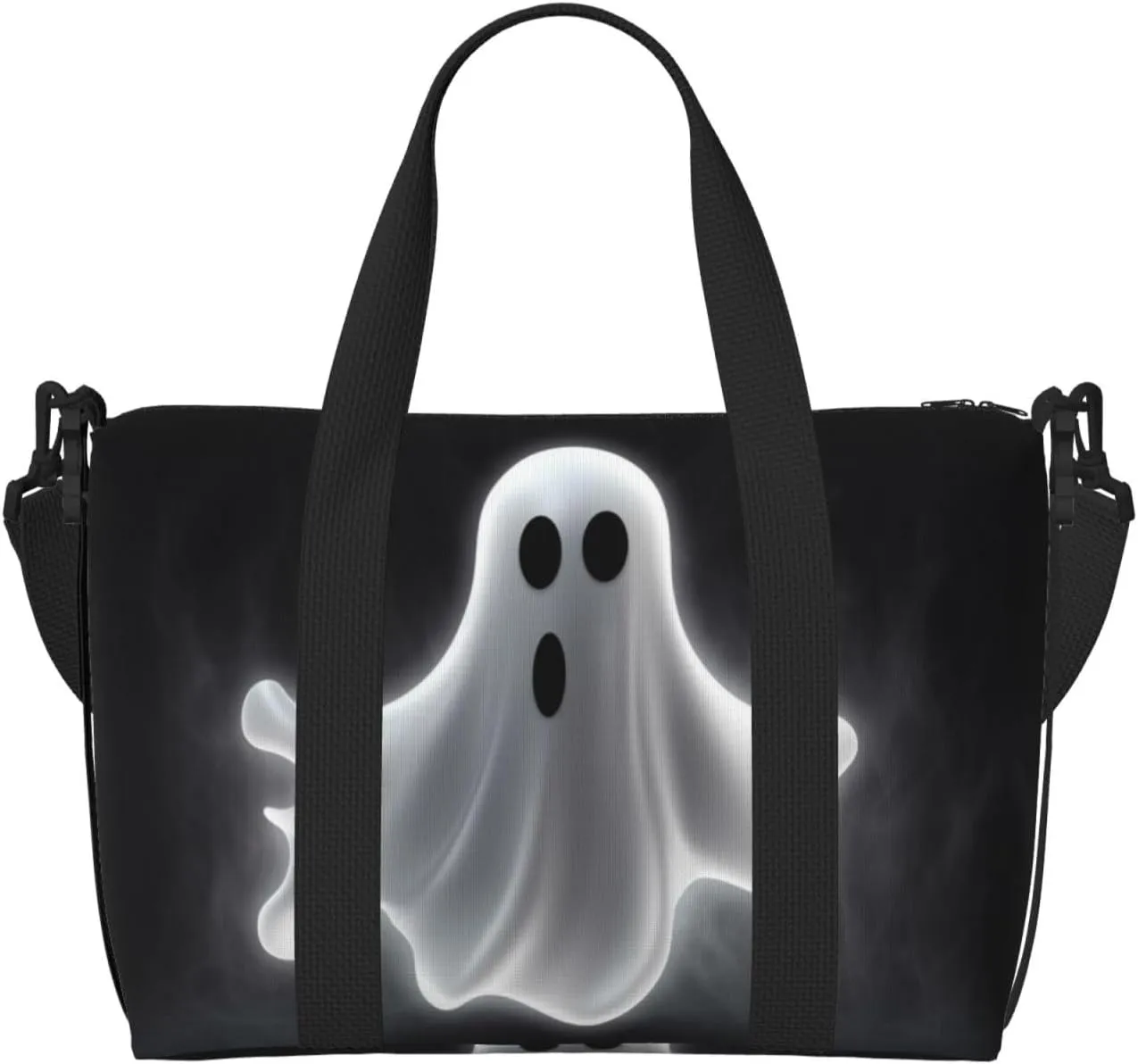Sports Gym Bag for Women Men Travel Duffel Bag Tote Black and Halloween Ghost Weekender Bag Canvas Carry on Overnight Bag for Travel Swimming Fitness Workout Sports Duffle Bag