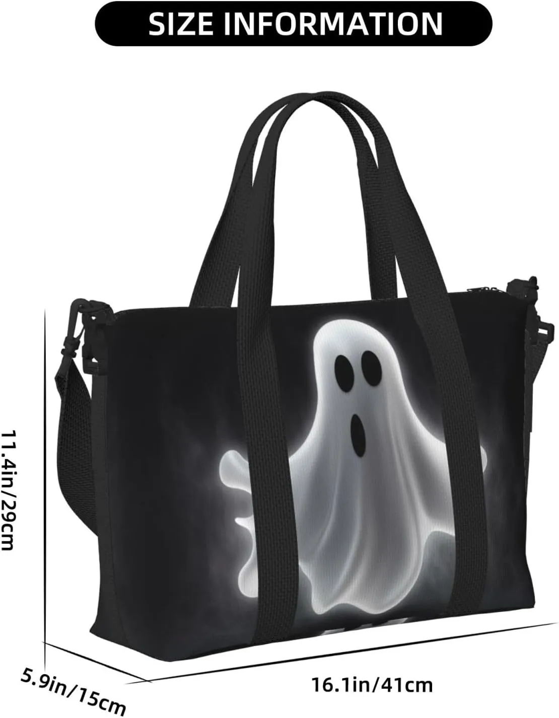 Sports Gym Bag for Women Men Travel Duffel Bag Tote Black and Halloween Ghost Weekender Bag Canvas Carry on Overnight Bag for Travel Swimming Fitness Workout Sports Duffle Bag