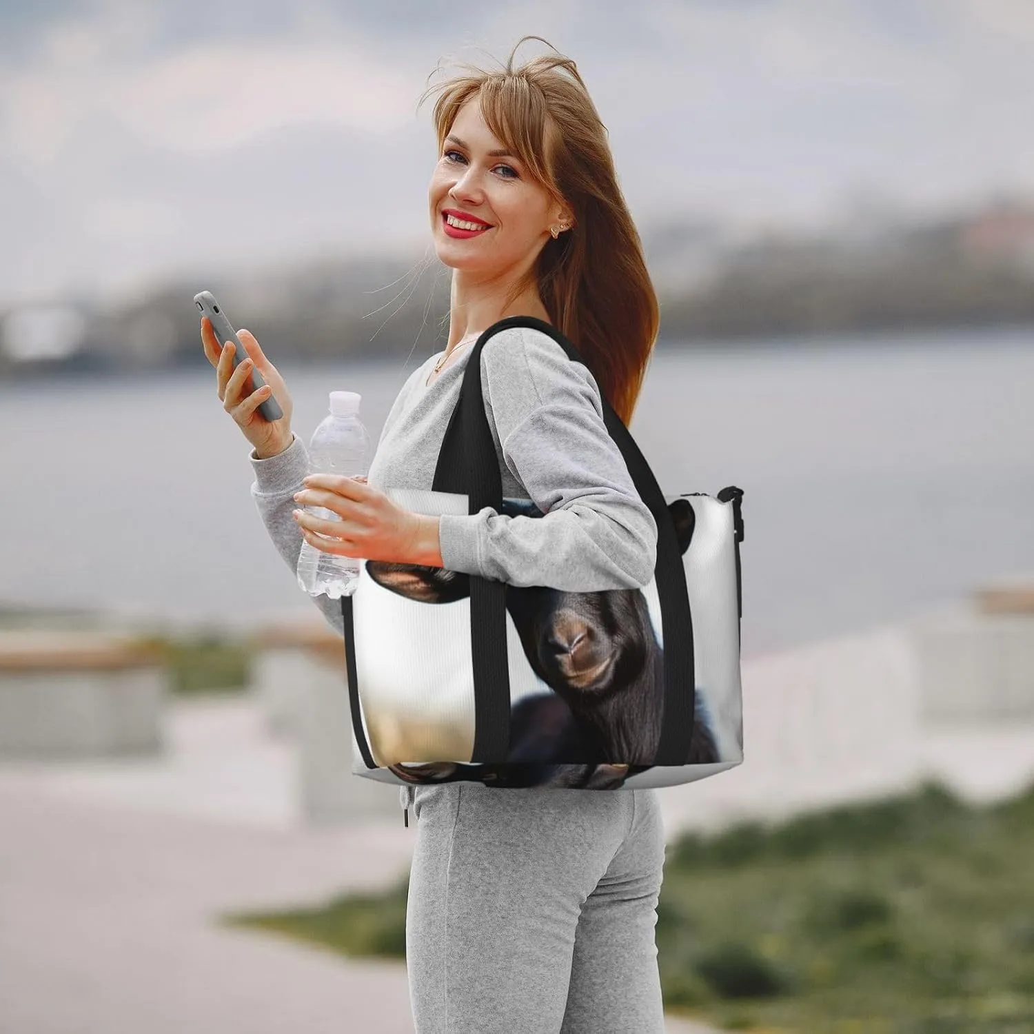 Sports Gym Bag for Women Men Travel Duffel Bag Tote Cute Black Goat Animal Weekender Bag Canvas Carry on Overnight Bag for Travel Swimming Fitness Workout Sports Duffle Bag