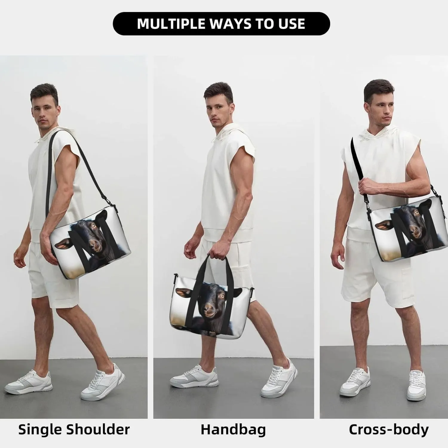 Sports Gym Bag for Women Men Travel Duffel Bag Tote Cute Black Goat Animal Weekender Bag Canvas Carry on Overnight Bag for Travel Swimming Fitness Workout Sports Duffle Bag