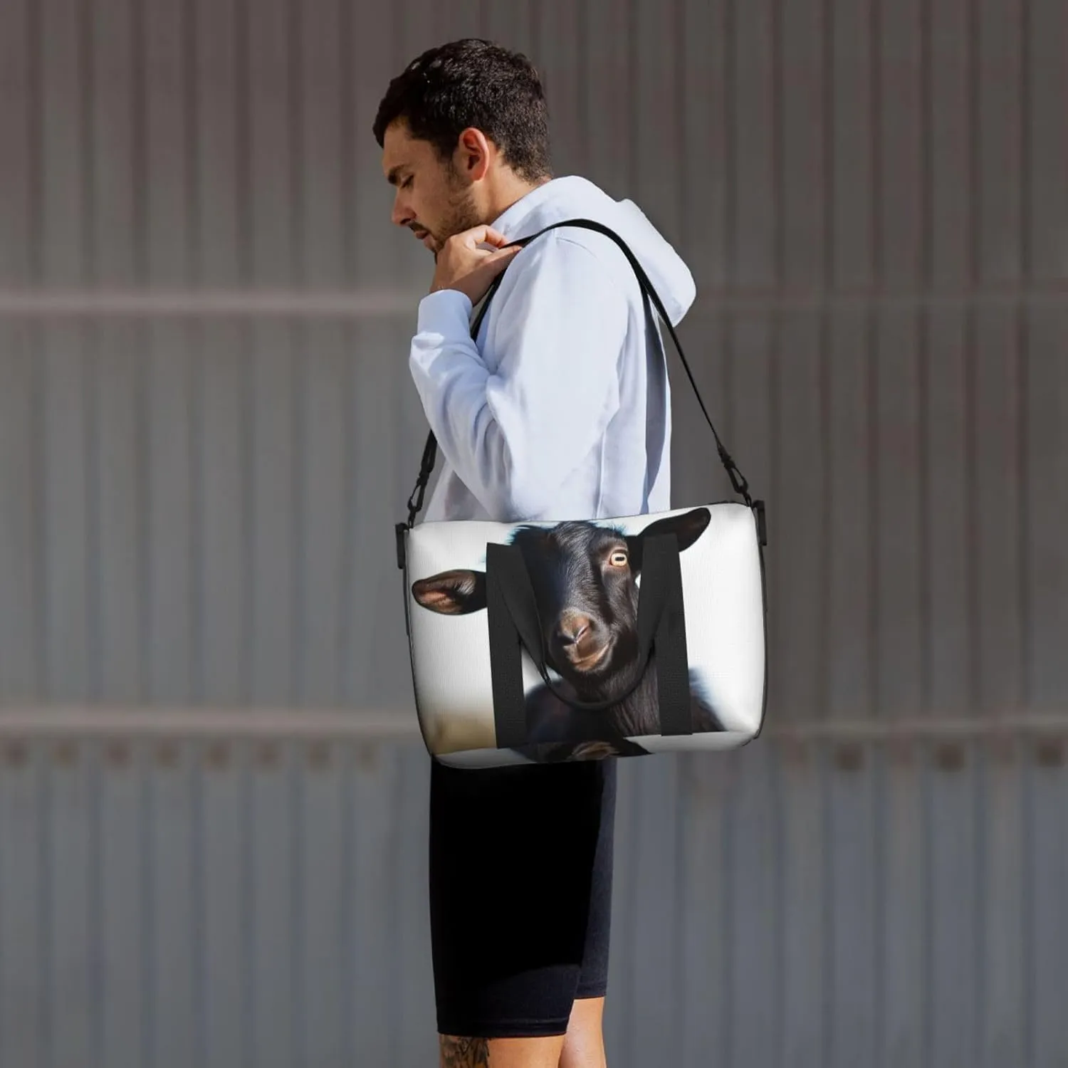 Sports Gym Bag for Women Men Travel Duffel Bag Tote Cute Black Goat Animal Weekender Bag Canvas Carry on Overnight Bag for Travel Swimming Fitness Workout Sports Duffle Bag