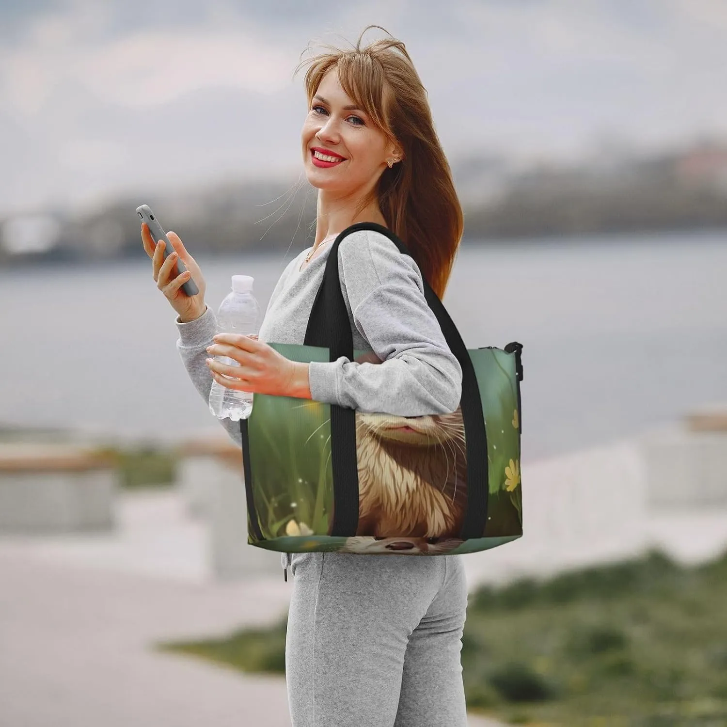 Sports Gym Bag for Women Men Travel Duffel Bag Tote Cute otter Weekender Bag Canvas Carry on Overnight Bag for Travel Swimming Fitness Workout Sports Duffle Bag