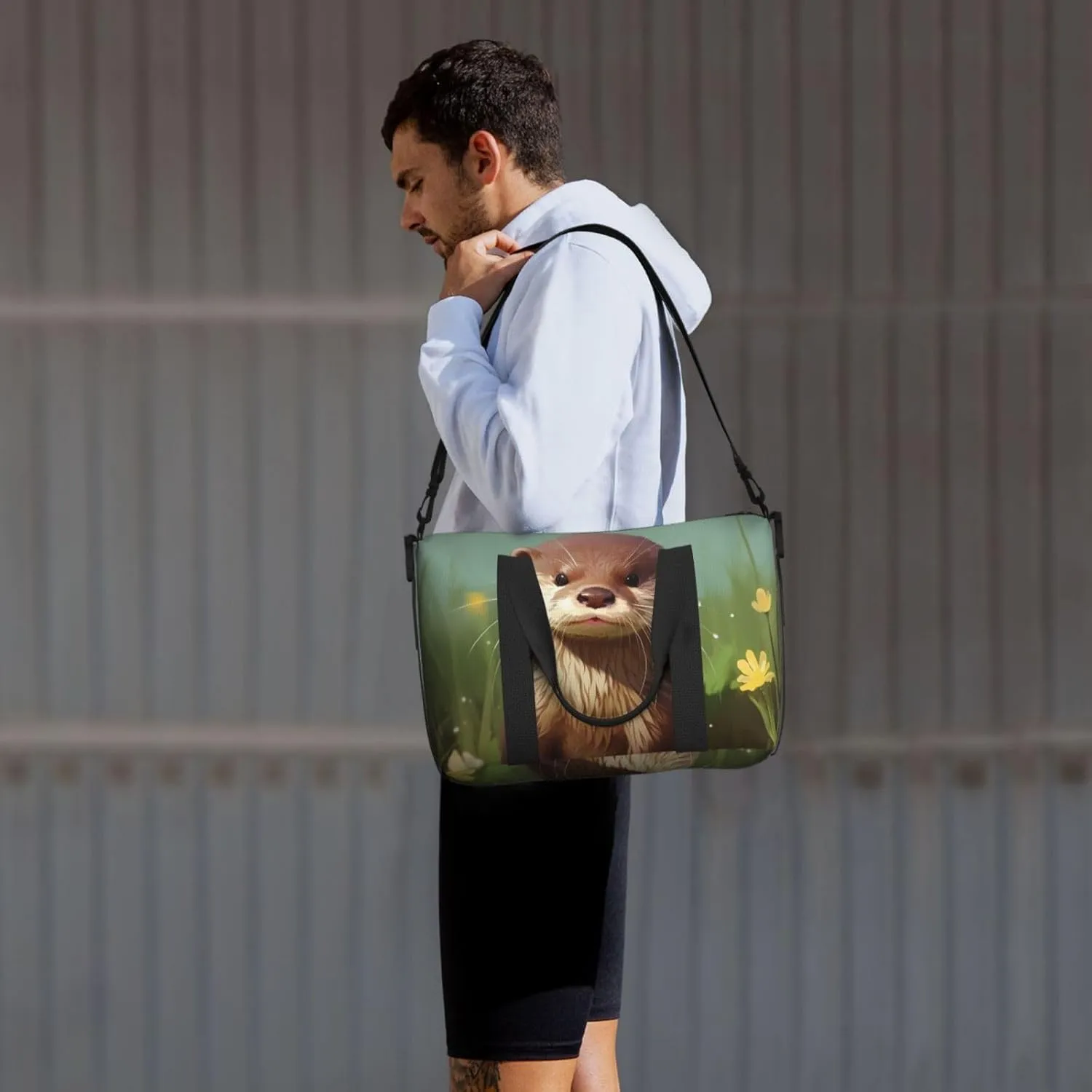 Sports Gym Bag for Women Men Travel Duffel Bag Tote Cute otter Weekender Bag Canvas Carry on Overnight Bag for Travel Swimming Fitness Workout Sports Duffle Bag
