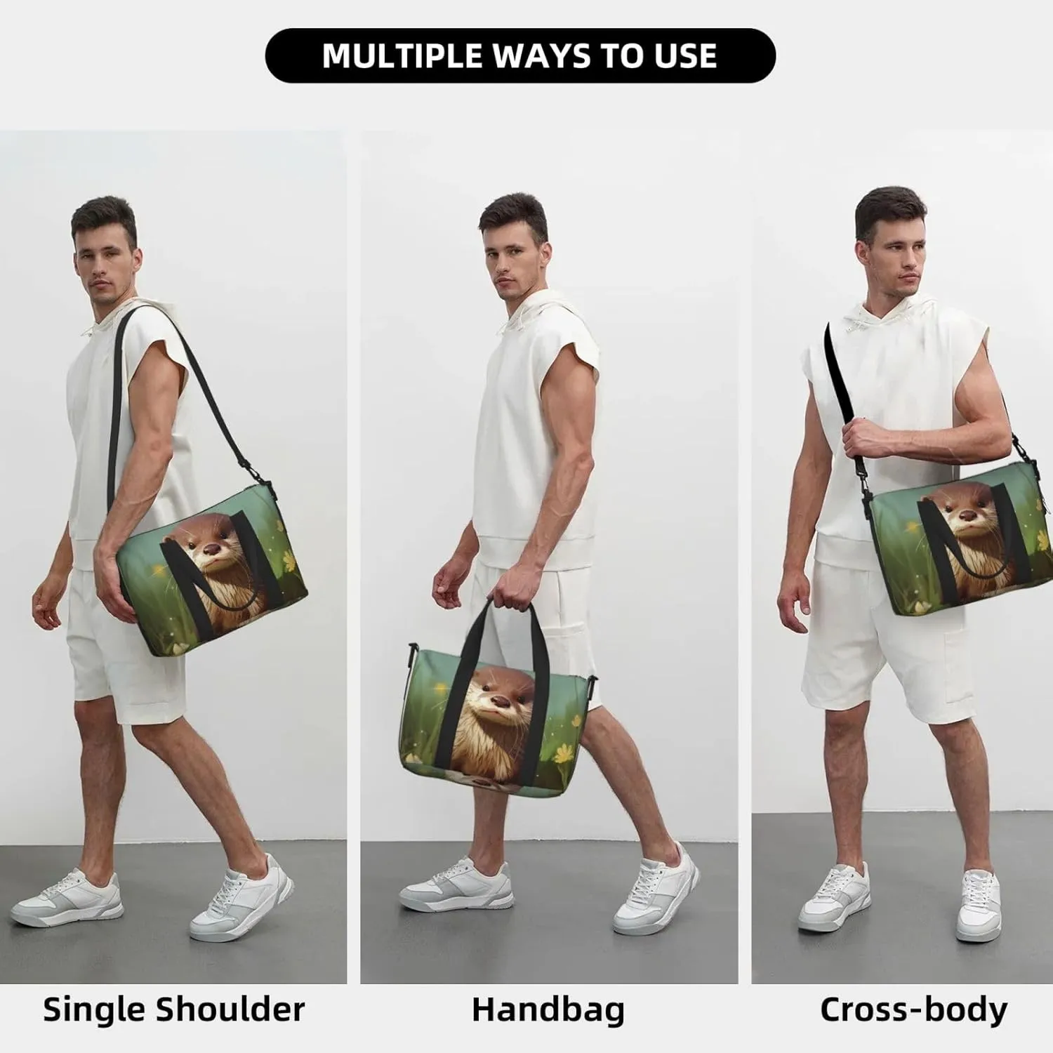 Sports Gym Bag for Women Men Travel Duffel Bag Tote Cute otter Weekender Bag Canvas Carry on Overnight Bag for Travel Swimming Fitness Workout Sports Duffle Bag