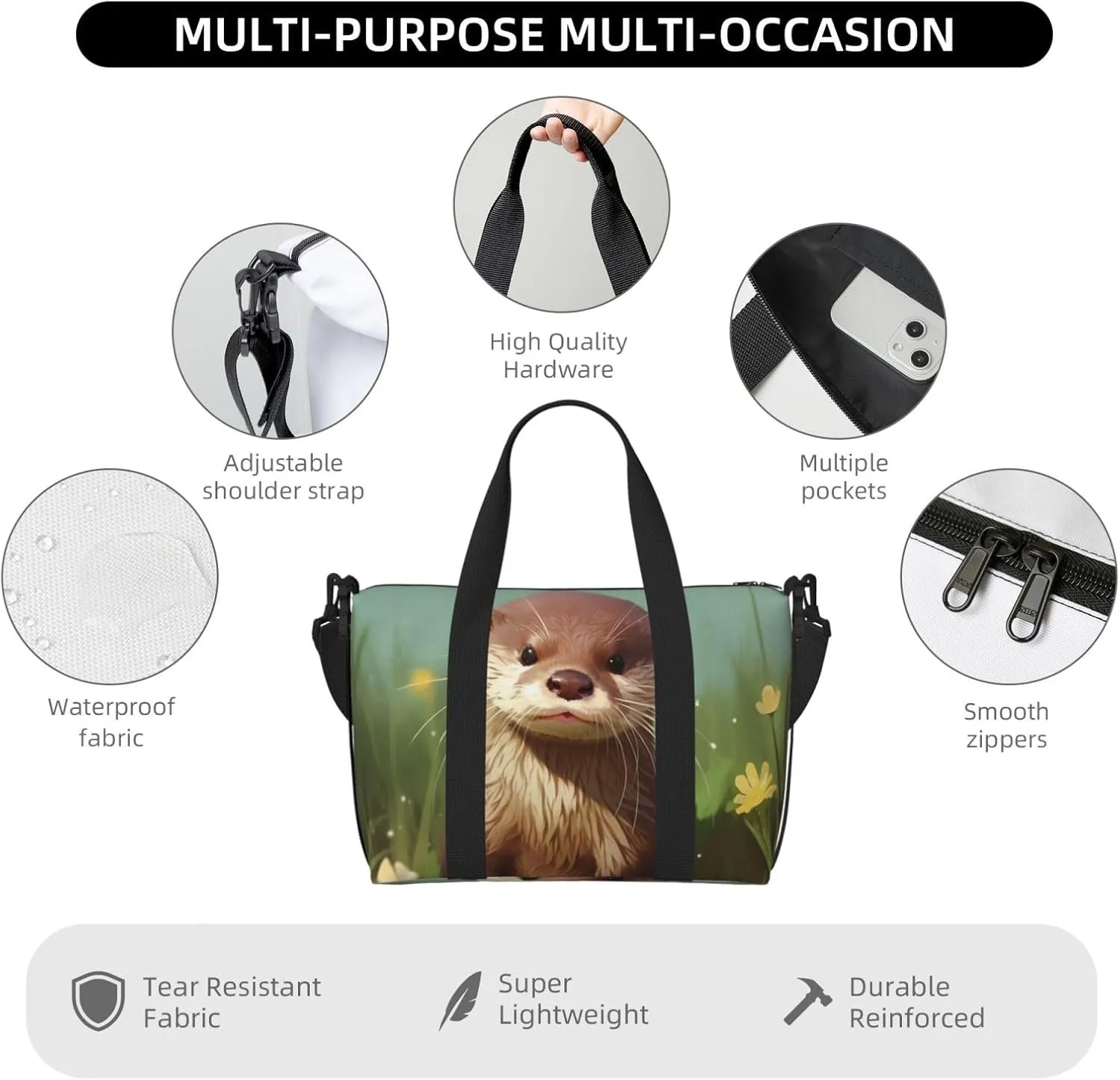 Sports Gym Bag for Women Men Travel Duffel Bag Tote Cute otter Weekender Bag Canvas Carry on Overnight Bag for Travel Swimming Fitness Workout Sports Duffle Bag