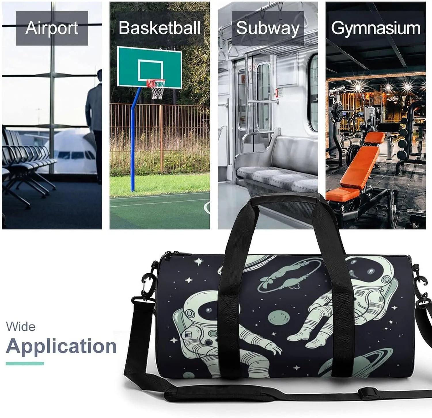 Sports Gym Bag for Women Men Travel Duffel Bag Tote Weekender Bag Astronaut And Alien Carry on Overnight Bag for Travel Swimming Fitness Workout Sports Duffle Bag