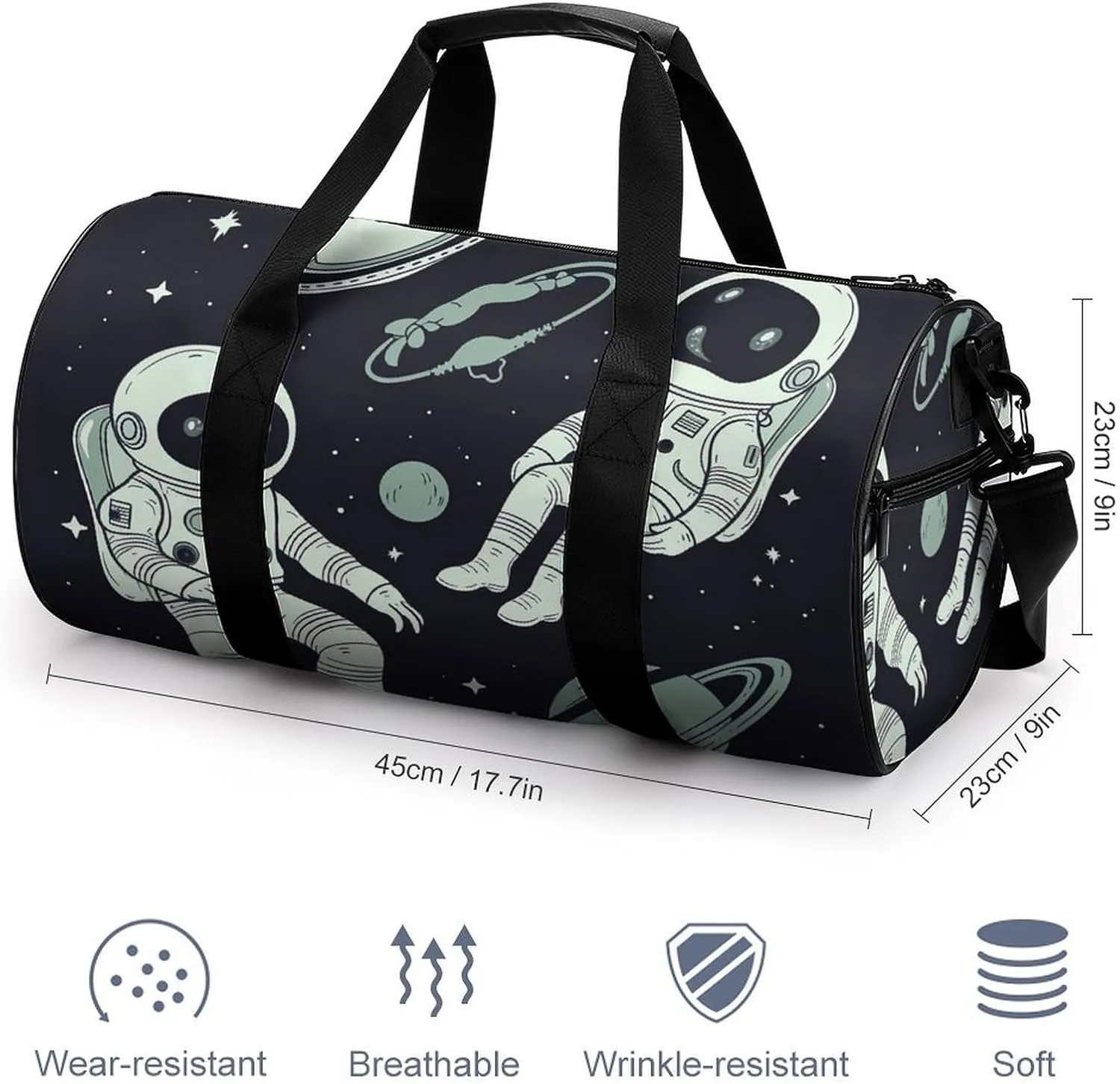Sports Gym Bag for Women Men Travel Duffel Bag Tote Weekender Bag Astronaut And Alien Carry on Overnight Bag for Travel Swimming Fitness Workout Sports Duffle Bag