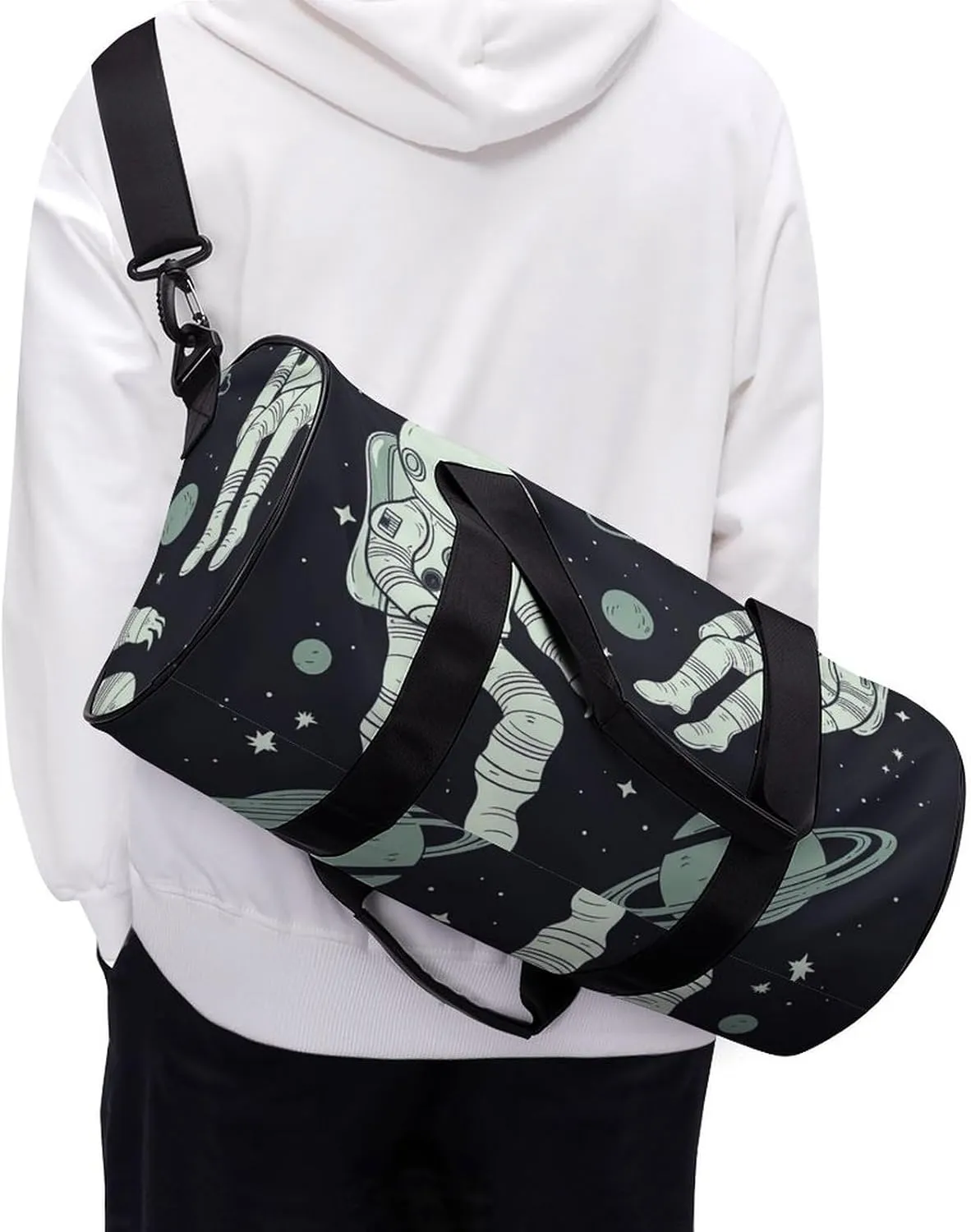 Sports Gym Bag for Women Men Travel Duffel Bag Tote Weekender Bag Astronaut And Alien Carry on Overnight Bag for Travel Swimming Fitness Workout Sports Duffle Bag