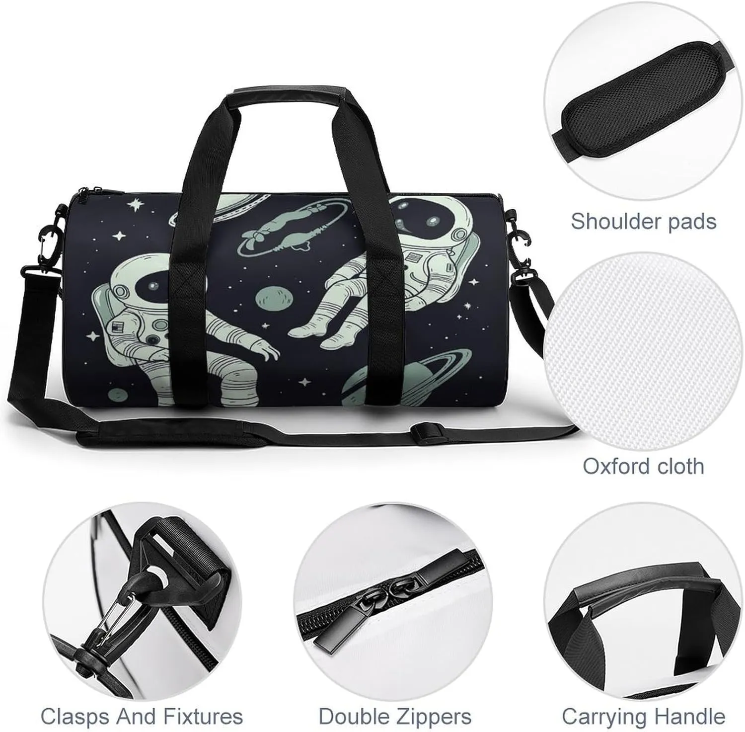 Sports Gym Bag for Women Men Travel Duffel Bag Tote Weekender Bag Astronaut And Alien Carry on Overnight Bag for Travel Swimming Fitness Workout Sports Duffle Bag