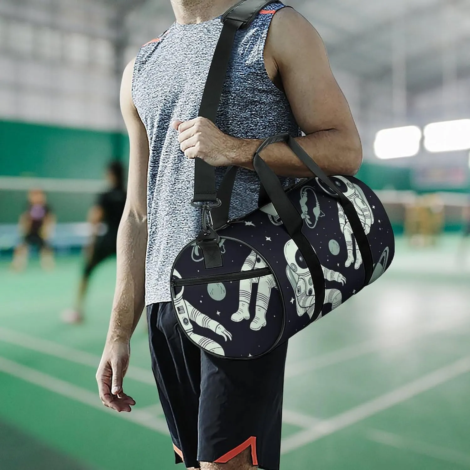 Sports Gym Bag for Women Men Travel Duffel Bag Tote Weekender Bag Astronaut And Alien Carry on Overnight Bag for Travel Swimming Fitness Workout Sports Duffle Bag
