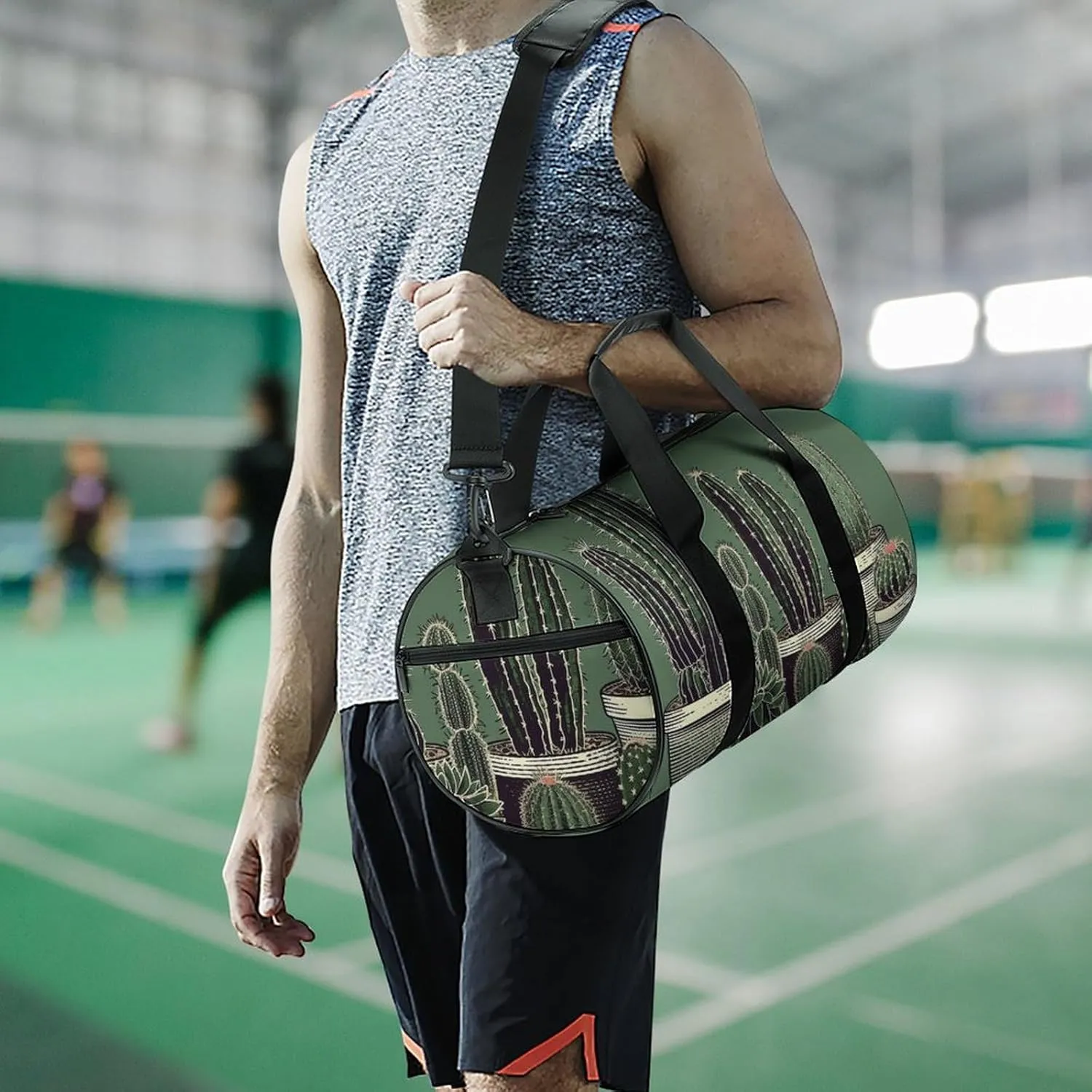 Sports Gym Bag for Women Men Travel Duffel Bag Tote Weekender Bag Green Cactus Carry on Overnight Bag for Travel Swimming Fitness Workout Sports Duffle Bag