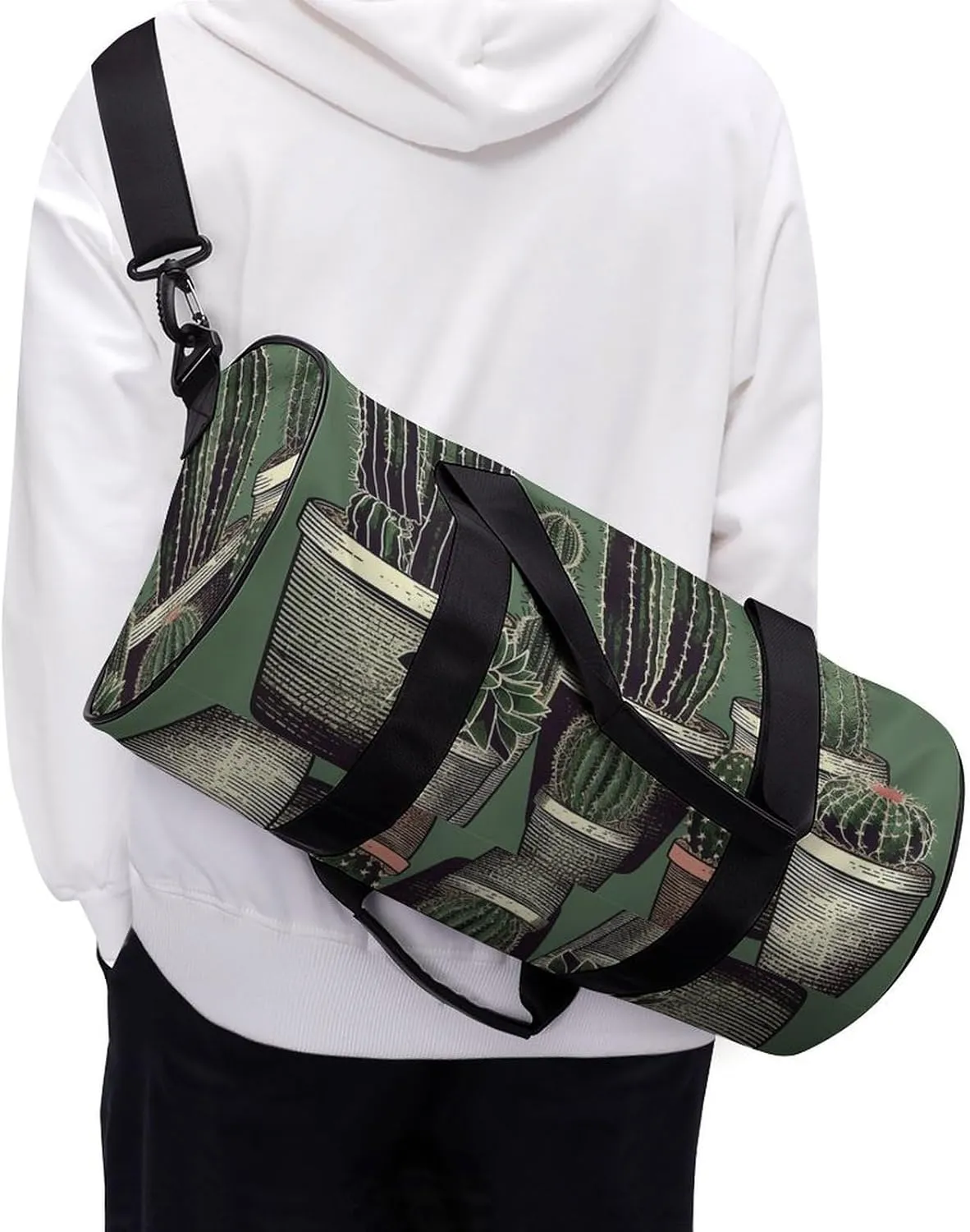 Sports Gym Bag for Women Men Travel Duffel Bag Tote Weekender Bag Green Cactus Carry on Overnight Bag for Travel Swimming Fitness Workout Sports Duffle Bag